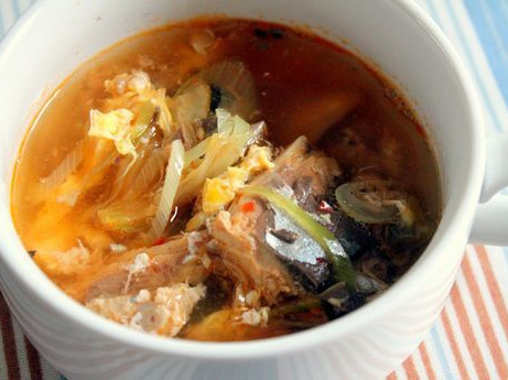サバ缶のピリ辛スープ